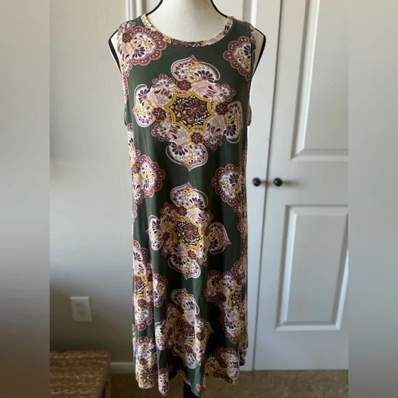 LOFT | Dresses | Loft Outlet Green Floral Dress Size Large | Poshmark